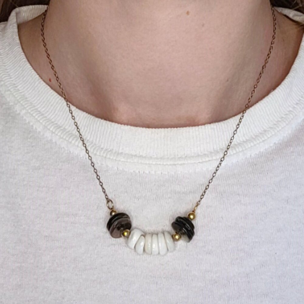 Eclectic Bohemian Minimalist Shell Bead Necklace Gold Chain